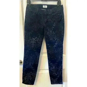 Old Navy The Diva Denim Trouser Flocked Print Ankle Mid Rise Dark Stretch Size 6